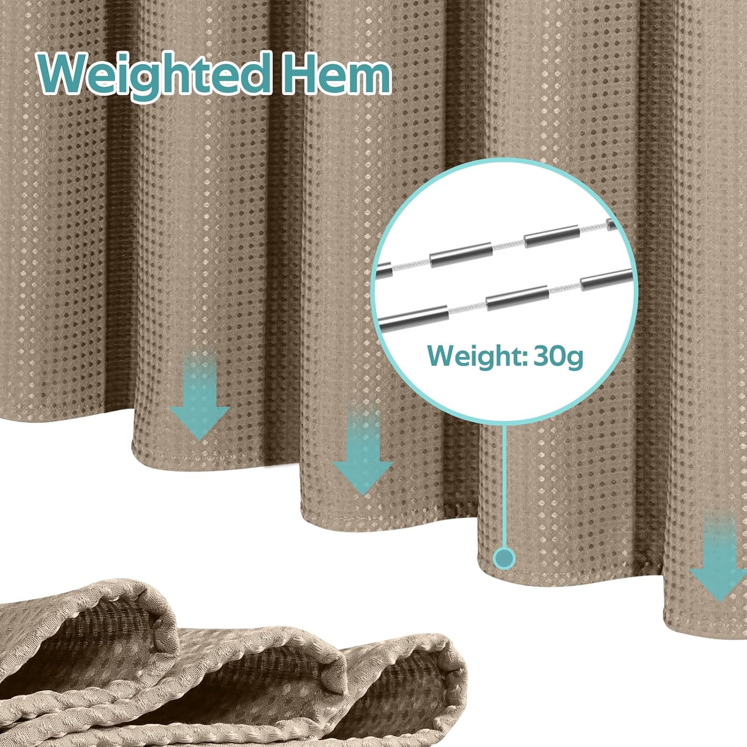 Waffle Weave Shower Curtains, No Hook Shower Curtains for Bathroom, DawnJoanHD Beige Polyester Fabric Shower Curtain with Built-in Rings, 72" x 74"