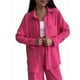 thumbnail image 2 of Conjuntos de 2 Piezas para Mujer: Conjuntos Casuales de Salón, Camisas de Larga con Botones y Pantalones de Pierna Rosa Roja XL, 2 of 9