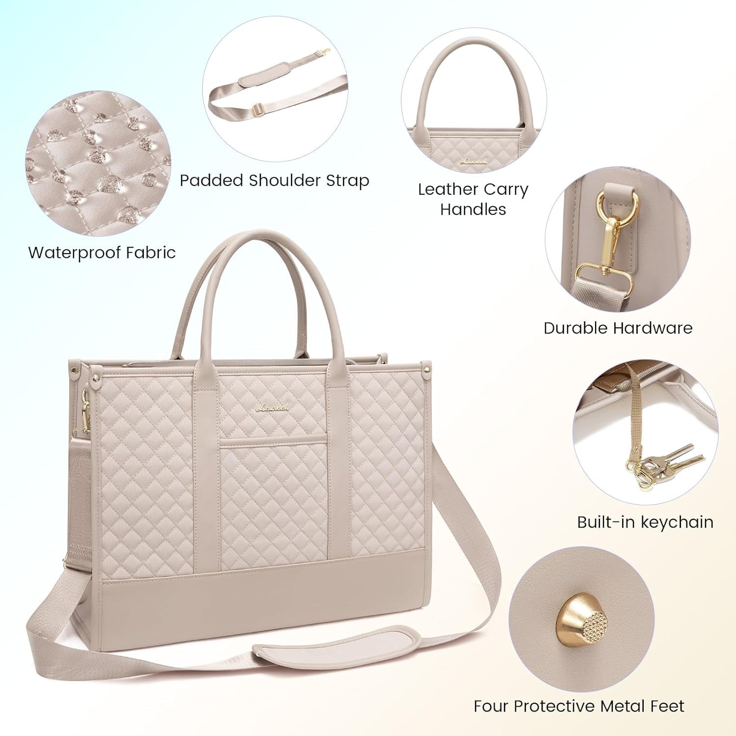 Lovevook Tote Work Bag for Women, Canvas Tote Laptop Bag 15.6" Fashion Large Handbag with Clutch Purse Daily for Office College Teacher Travel