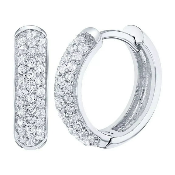 14K White Gold Plated 925 Sterling Silver Micro Pave Simulated Diamond Huggie Hoop Earrings – Elegant & Hypoallergenic
