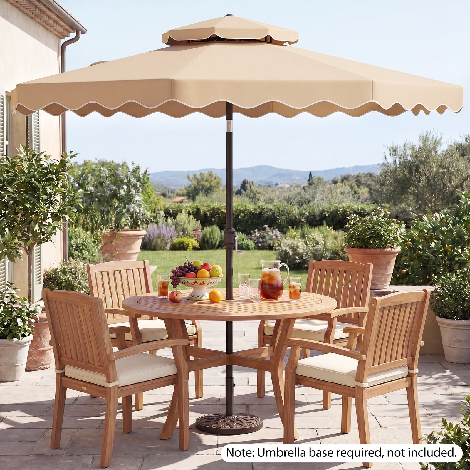 Gymax 9 FT Patio Umbrella w/Push Button Tilt & Crank 2-Tier Vented Top 8 Metal Ribs Beige