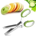 thumbnail image 2 of Juego de tijeras: tijeras de cocina multifuncionales con 5 hojas de acero inoxidable, 1 peine de limpieza y 1 cortador inteligente SAFE (verde) ER, 2 of 5