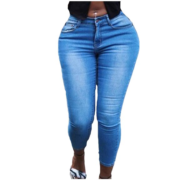 asdoklhq Jeans for Women Plus Size,Women Slim Plus Size Ripped Hole Gradient Long Jeans Denim Regular Pants