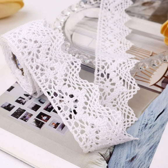 IDONGCAI 12 yards Lace Ribbon Home Fabric Trim Decorative Cotton Lace Trim Ribbon For Junk Journal Supplies Crafts Supply,White, Triangular Pattern, 1.5 Inch Width