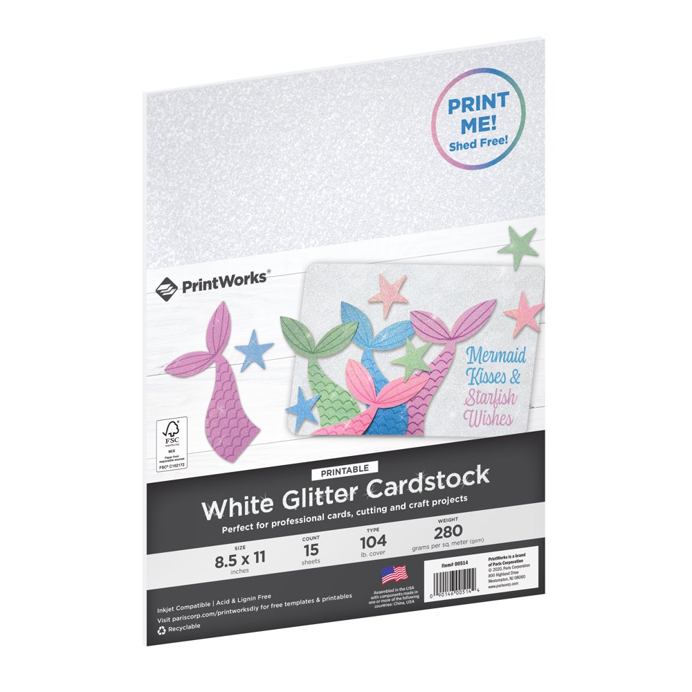 Printworks White Glitter Cardstock, 8.5 x 11, 15 Sheets