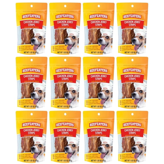 Beefeaters Chicken Jerky Strips for Dogs, 1.65 oz, (12 Pack) – Dog Treat. 100% Real Chicken Breast, Grain-Free, No Additives, Perfect for Training & Healthy Growth, Allergy-Friendly