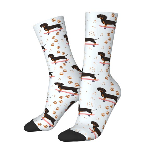 Logiee Dachshund On A Skateboard Print Adult Socks for Men & Women,Calf Socks, Ankle Socks,Boots Socks,Breathable Casual Sock,Unisex Crew Socks
