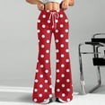 thumbnail image 2 of Women's Fashion Loose Drawstring Waist Polka Dot Print Casual Sports Flared Pants, Red, M, 2 of 4