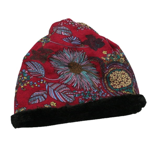 Visland Fleece Lined Warm Women Hat Fall Winter Retro Scene Pattern Print Beanie Hat Hair Accessories