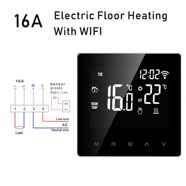 Thermostat Intelligent WiFi Contrôleur de Température d'Affichage LCD Thermostat Sans Fil Thermostat Intelligent Thermostat de Contrôle à Distance, 16A, WiFi