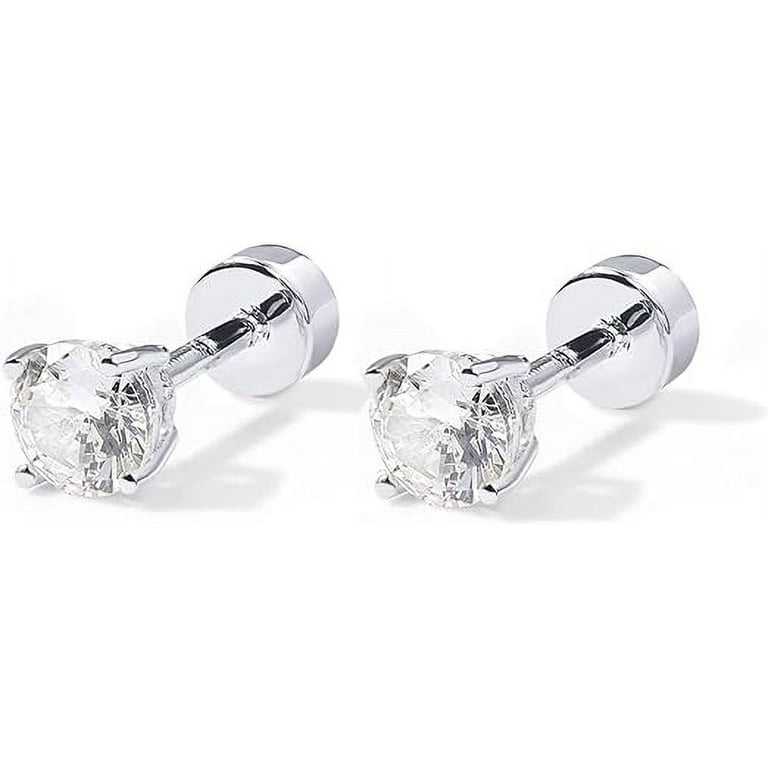 Pavoi Rhodium Plated Solid 925 Sterling Silver Cubic Zirconia Stud