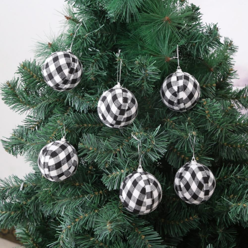 Farmhouse Christmas Ornaments French Country Balls SET OF SIX Shatterproof  Black Christmas Bulbs Buffalo Plaid Christmas Tree Bulbs 