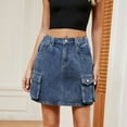 thumbnail image 6 of RUTAYY Women Skirt Soft Hugging Denim Skirt Elastic Waist Cargo Pocket Denim Skirt Solid Color Flowy Swing Pleated Beach Skirts, 6 of 8