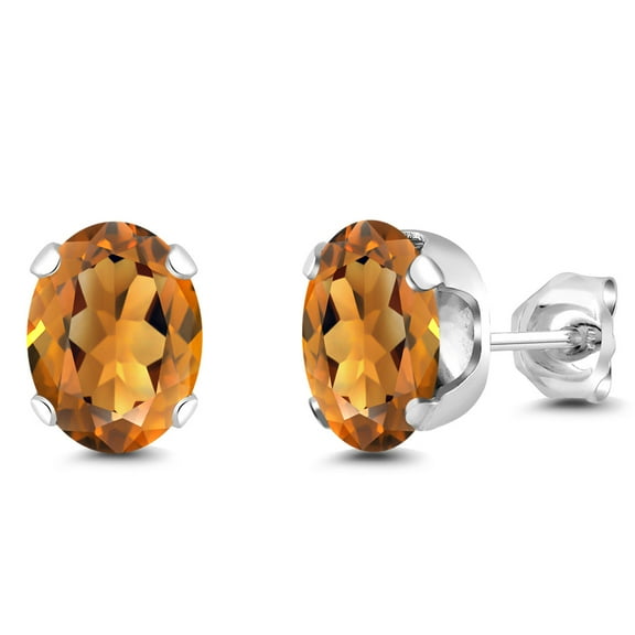 Gem Stone King 925 Sterling Silver Orange Red Madeira Citrine Stud Earrings for Women Men | 2.20 Cttw | Gemstone November Birthstone | Oval 8X6MM