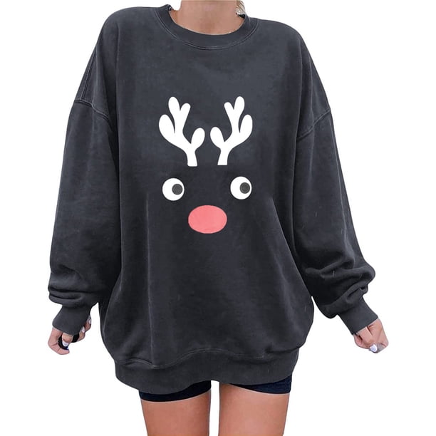 Sudadera de Manga Larga Gibobby Blusa informal de cuello redondo estampado de letras Navidad Gris L