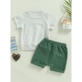 thumbnail image 5 of Toddler Boys Summer Outfit Sets 6 12 18 24M 3T Short Sleeve O Neck Tops + Solid Color Drawstring Shorts, 5 of 10