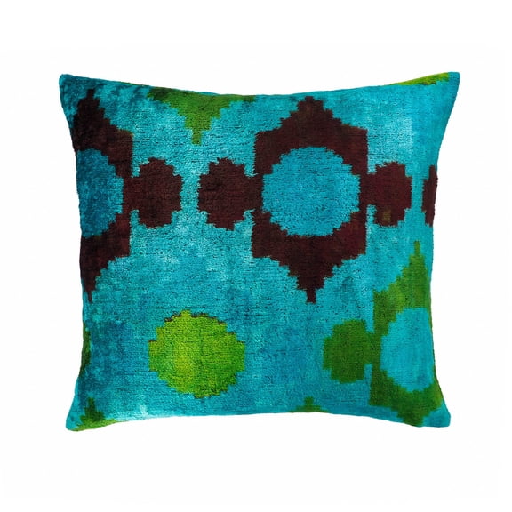 Azure Silk Velvet Ikat Throw Pillow, 20" X 20"