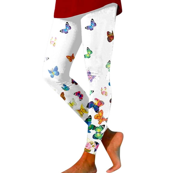 Fiaer Women Leggings Tummy Control Yoga Pants Plus Size Printed High Waisted Comfort Stretch Tight Trousers White XL
