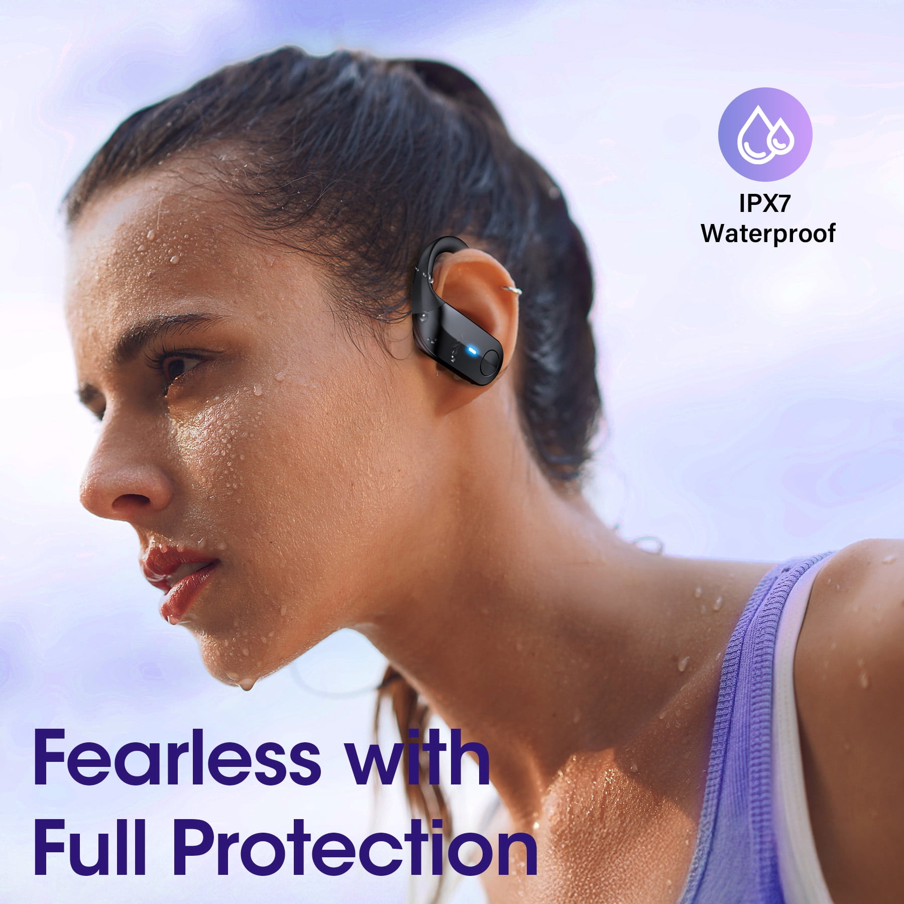 VEATOOL T8 Wireless Earbuds Bluetooth Headphones Sport, 2025 Bluetooth Earbuds Stereo Ear Buds, Noise Cancelling Mic, IPX7 Waterproof Headset for Workout/Running Black