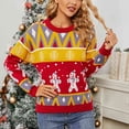 thumbnail image 3 of Mujeres Navidad suéter ricos colores vivos crewneck figurado patrón mujeres knit Top para viajes de vacaciones Oficina rojo l, 3 of 8