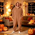thumbnail image 3 of FAHXNVB Men's Hooded Onesie Pajamas Lightweight Fuzzy Fleece Zip Up Jumpsuit Long Sleeve Lounge One Piece Pjs with Pocket S-XXL, 3 of 7