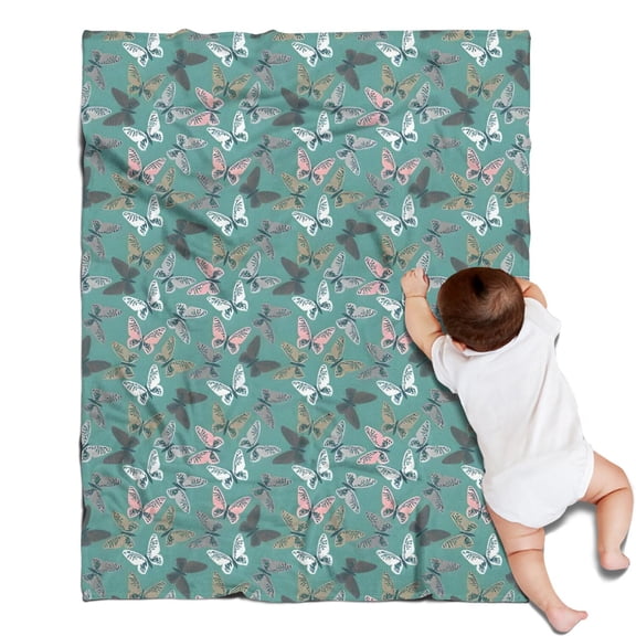 Green Butterfly Pattern Blanket,Comfortable Soft Flannel Throw Blanket,All Season,Warm Lightweight Blankets for Sofa Bed Couch Living Room Chair,30"x40"