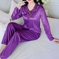 thumbnail image 4 of Tnhcen Women's Plus Size 3XL Soft Satin Touch 2 Piece Pajama Set, V-Neck Long Sleeve Sleepwear, 100% Polyester Loungewear for Women, Cozy Home Clothes 3XL, 4 of 9