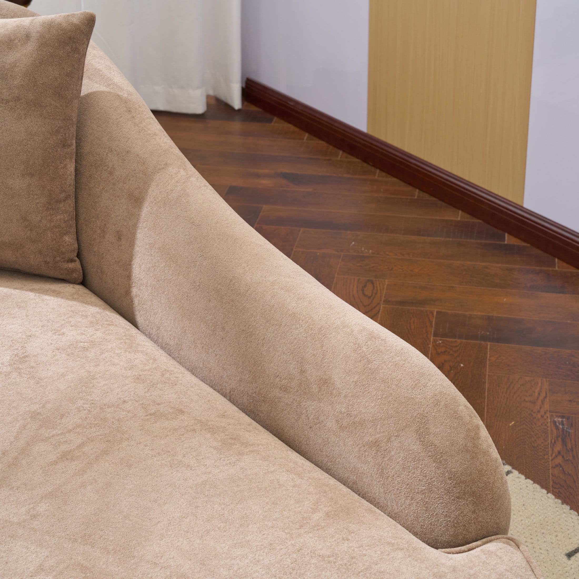 Christopher Knight Home 61" Mid-Century Velvet Curved Chaise Lounge Sofa for Bedroom Living Room, Camel