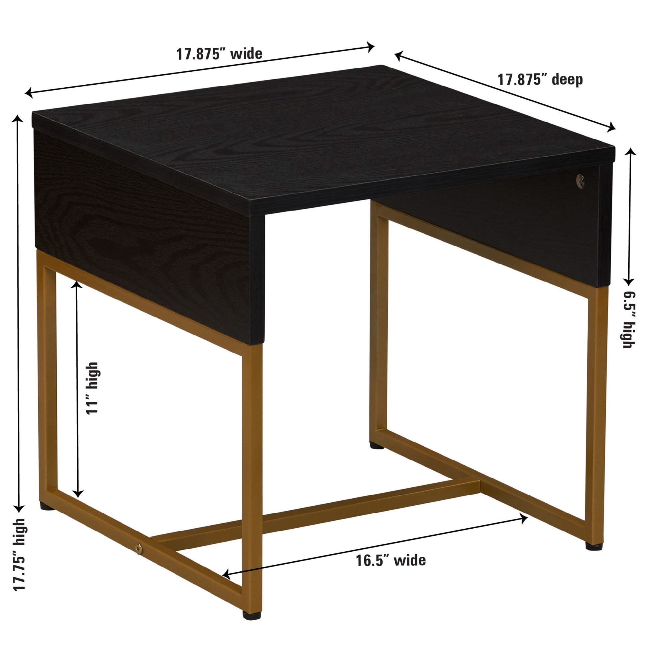 Household Essentials Wrap Square Side End Table Black Oak Wood Grain and Gold Metal
