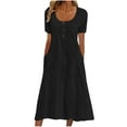 thumbnail image 2 of Lorytime Casual Dresses for Women with Pockets Black Summer Eyelet Short Sleeve Midi Dress Hollow out Hawaiian Flowy Calf Length Dresses Solid Crewneck Button Dress Vacation XL, 2 of 6