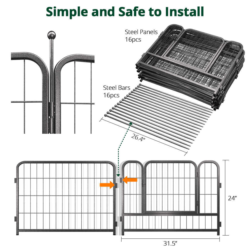 PawGiant Dog Playpen 16 Panels 24Inch Heavy Duty Dog Pen Pet Fence ...