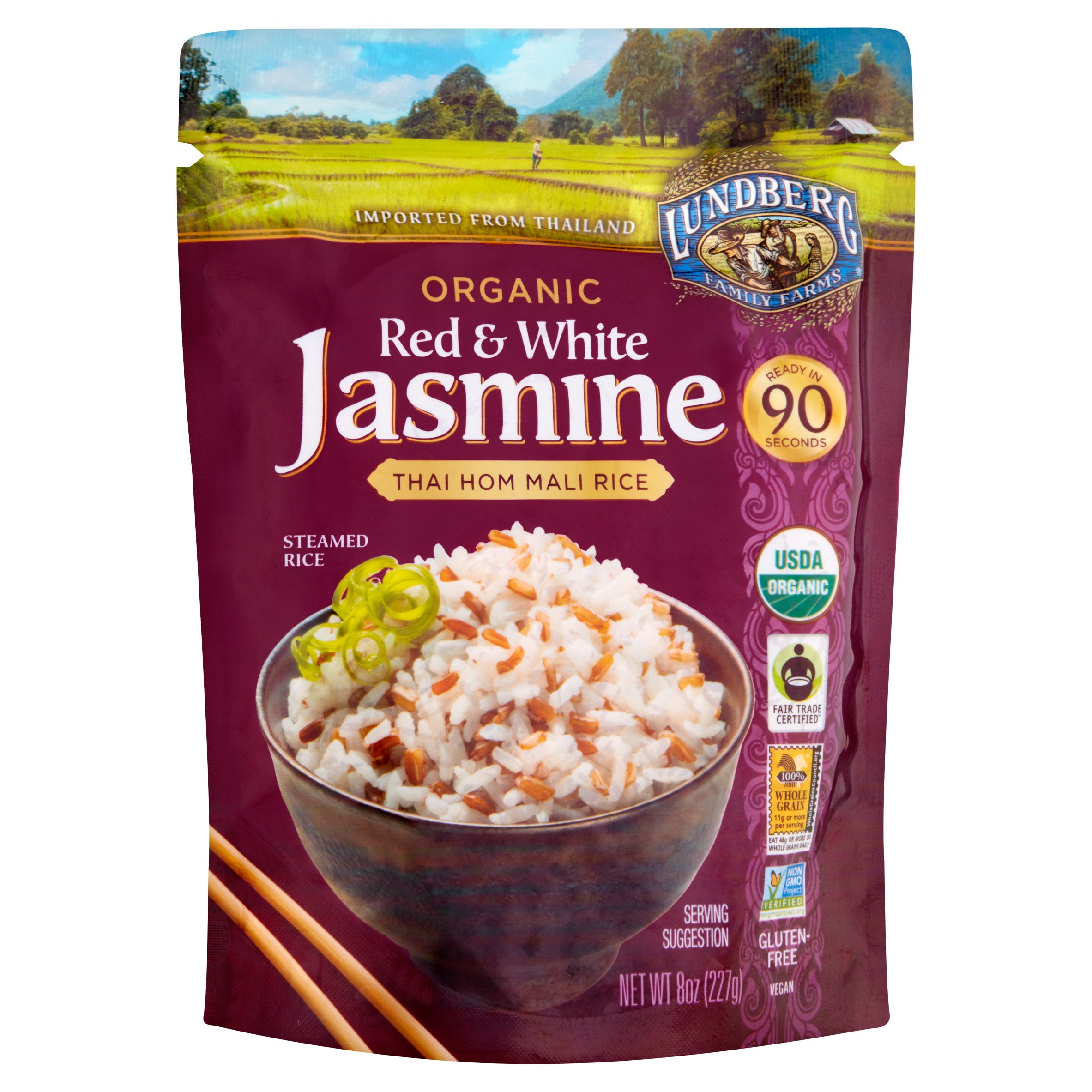 Lundberg Family Farm Organic Red & White Jasmine Thai Hom Mali Rice, 8