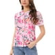 thumbnail image 4 of CAMISA CHIC Floral de Mujeres con Mangas Cortas, Cuello Peter Pan de Encaje, Blusa con Botones, Rosa Brillante XS, 4 of 6