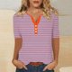 thumbnail image 2 of Camiseta de Manga Corta para las Mujeres con Cuello en V de Impresión de Rayas con Botón, Blusa Casual para el Hogar Y Diario, 2 of 5