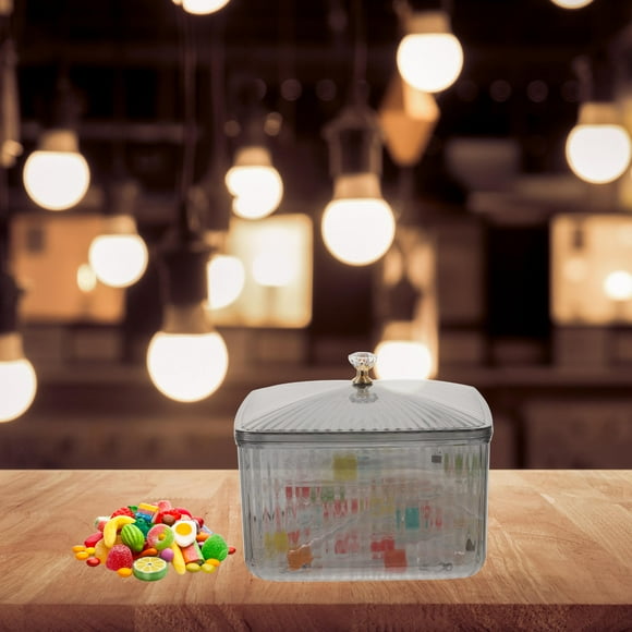Greenadscape 1Set Snack Container Desktop Candy Dish With Lid Grey PET Plastic Wide Mouth Tight Seal 6.29X6.29X4.32in