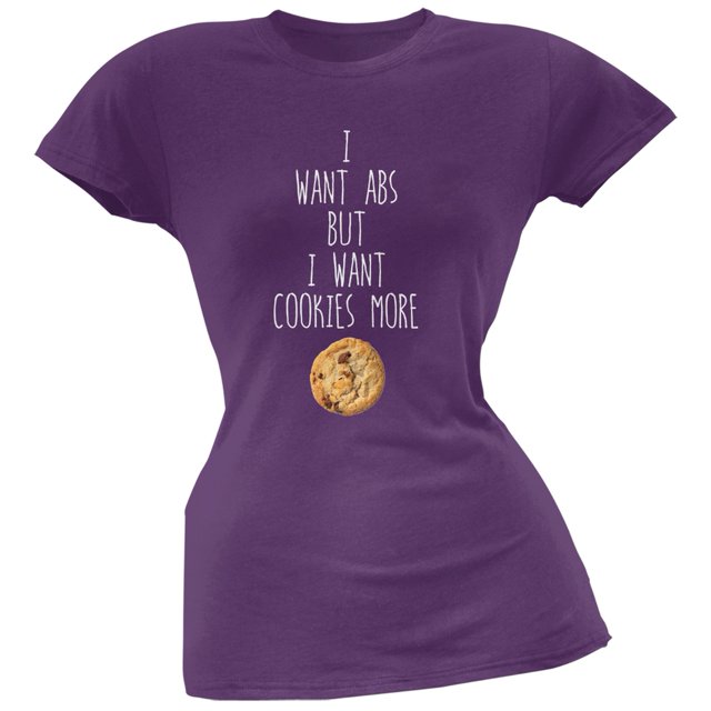 I Want Abs But I Want Cookies More Purple Soft Juniors T-Shirt