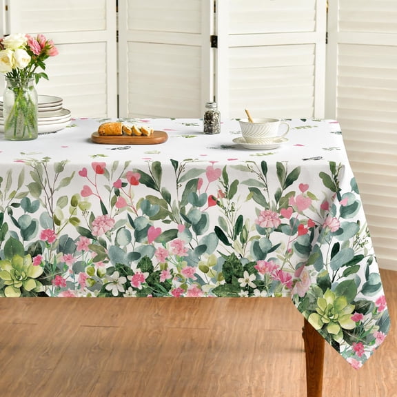 Mothers Day Tablecloth 60×84 Inch Rectangular, Pink Carnation Floral Flowers Butterfly Washable Seasonal White Table Cover for Best Mom Ever Party Table Decorations