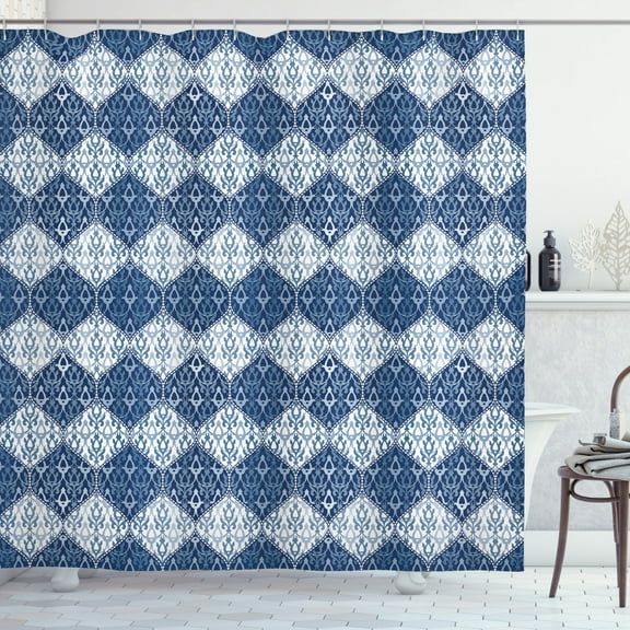 Ambesonne Navy Shower Curtain, Oriental Patchwork, 69"Wx84"L, Pale Blue Dark Blue