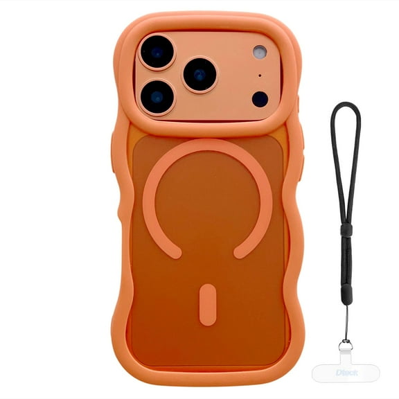 Dteck Curly Wavy Frame Case for iPhone 17 Pro Max, Compatible with MagSafe, Shockproof Translucent Frosted Back Phone Cover,Orange