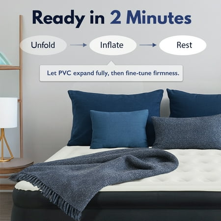 King Koil Luxury Air Mattress Queen with Built in Pump, Integrated Premium Pillow Inflatable Airbed for Guests, Camping & Home (Manufacturer Warranty)