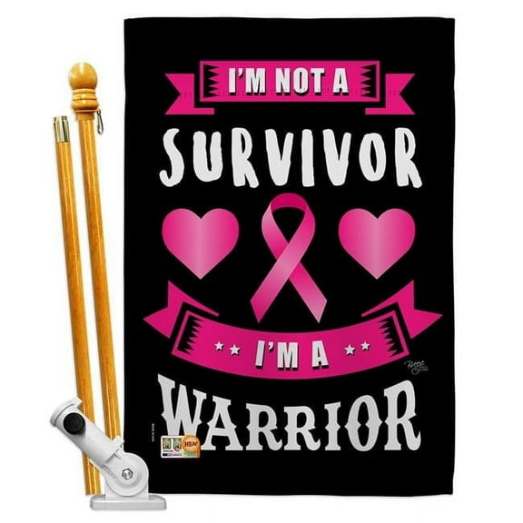 Breeze Decor BD-ST-HS-115140-IP-BO-D-US18-BD 28 x 40 in. Vertical I am a Pink Warrior Inspirational Support Impressions Decorative Double Sided House Flag Set with Pole & Bracket Hardware