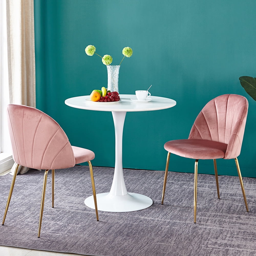 Modern Velvet Dining Chairs Upholstered Living Room Leisure Chairs Set Of 2 Accent Chairs With Comfortable Backrest Metal Legs For Dining Room Kitchen Vanity Max Loading 220lbs Pink K2018 Walmart Com