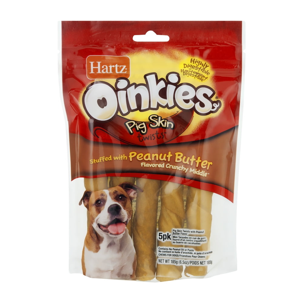 Hartz Oinkies Pig Skin Twists Stuffed with Peanut Butter Dog Chews, 6.5 ...