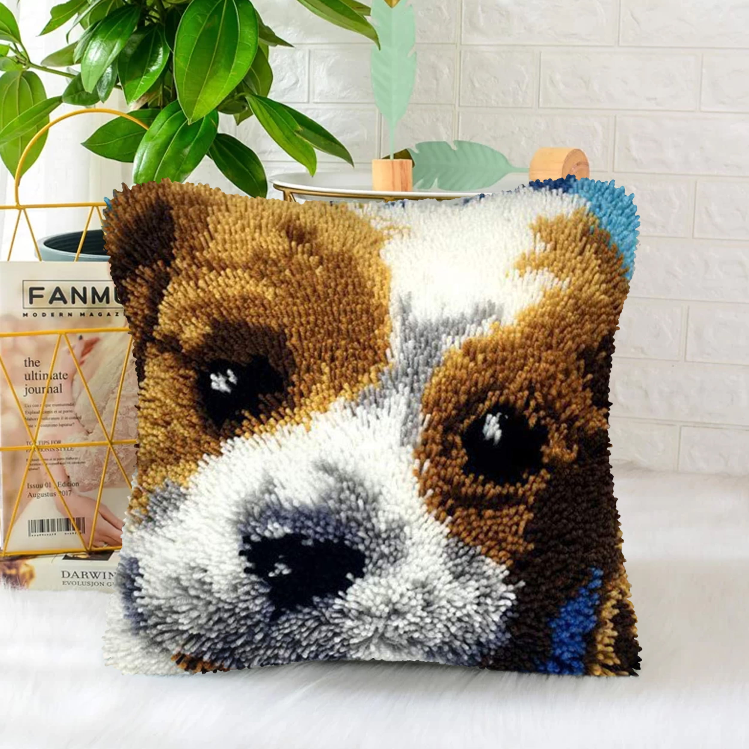 Latch Hook Pillow Kits for Adults pillow,latch hook pillow kits,Fox And Wolf Embroidery Creative Craft Home Decor Ideal for Learning Pillow Making 43×43cm/17*17in