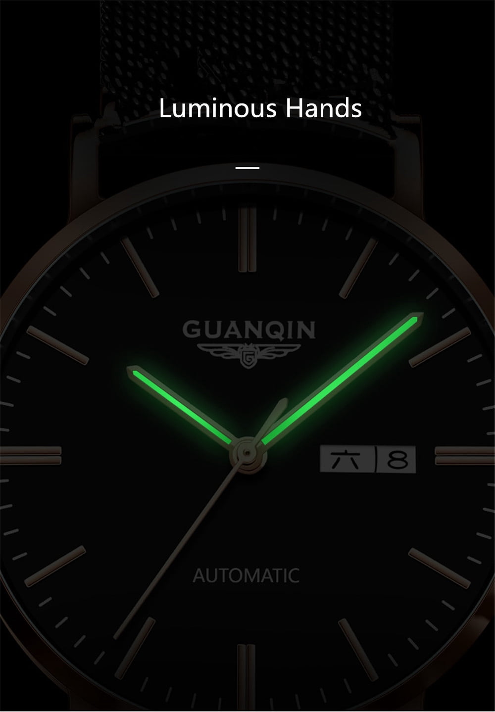 GUANQIN Automatic Mechanical Self Winding Watches for Men Day Date Luminous Steel Leather Wrist Watch