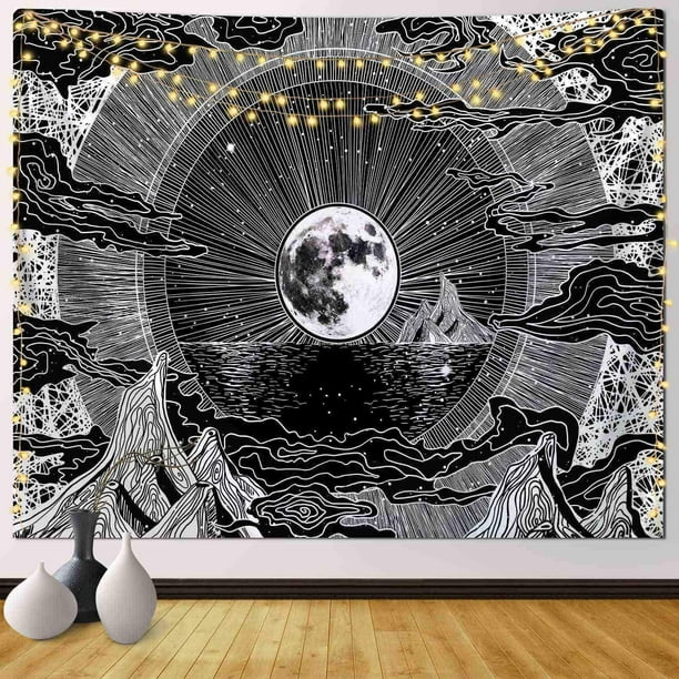 CPDD Moon Tapestry Wall Hanging Black and White Wall Tapestry for Bedroom  Cute Room Decor for Teen Girls Aesthetic Sun and Moon Tapestries Dark Cool  Indie Room Dorm College Tapestry 59x59inch 