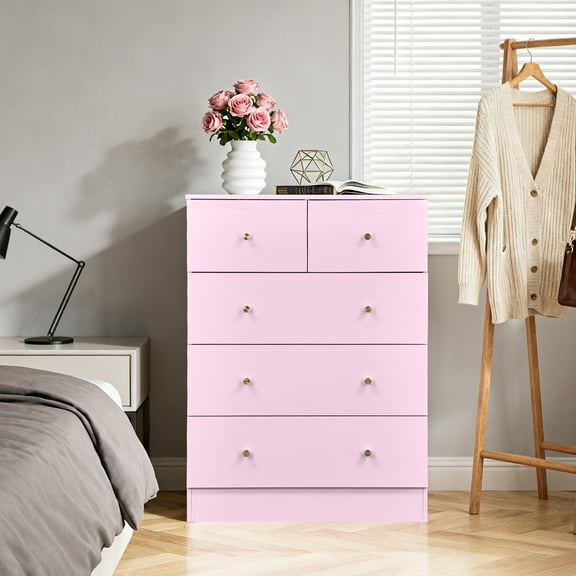 HiiKaa Pink Dresser for Bedroom, Modern 6 Chest of Drawers, 36" Tall Chest of Drawers with Brushed Metal Handle,Wood Closet Organizers and Storage Cabinet for Bedroom,Living Room,Hallway
