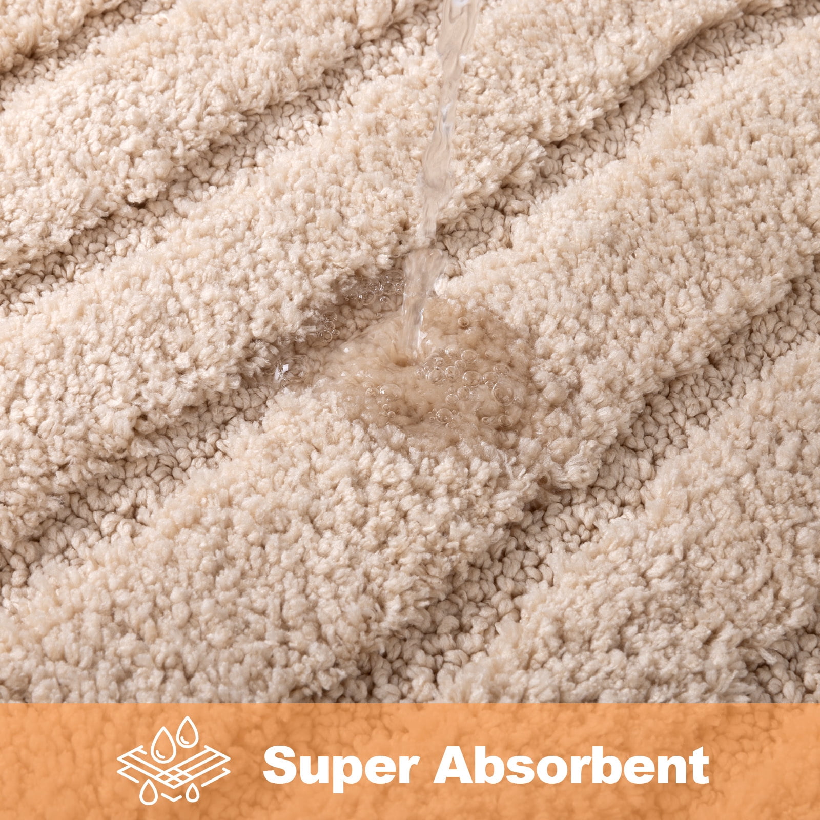 Findosom 3pcs Bathroom Rugs Set with U-Shaped Mat,Non Slip Machine Washable Wave Bath Mat,Ultra Soft Plush Shower Rugs for Bathroom,Tub,Shower20"x32"+20"x59"+U 20"x24"Beige