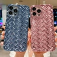thumbnail image 4 of Compatible with iPhone 13 Pro Max Case 6.7 Inch, Elegant 3D Woven Pattern Plating Bling Phone Case, Sparkle Grid Printed case for Women Girls Soft Silicone Protective Back Cover-Pink, 4 of 11