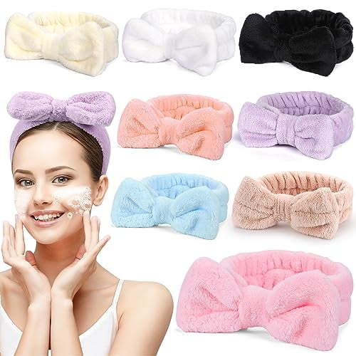 8 Pack Facial Headbands for Women - Soft Coral Fleece Cosmetic and Skincare Head Wraps for Makeup, Hair Care, Face Washing and Spa Gifts